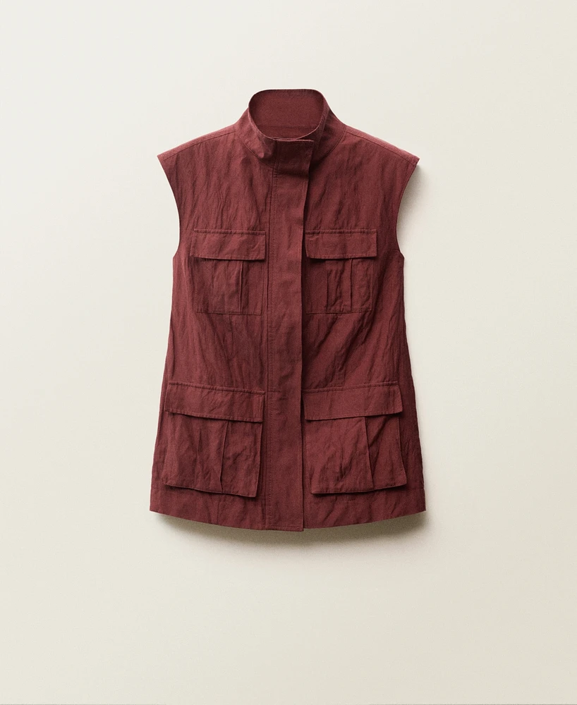 Mango Women's Wrinkled Effect Pockets Vest