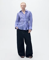 Mango Women's Multi-Position Closure Striped Shirt