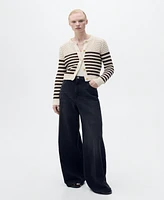 Mango Women's Striped Openwork Knitted Cardigan Sweater