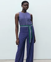 Mango Women's Belt Striped Jumpsuit