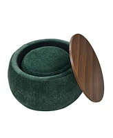 Multifunctional Round Ottoman Coffee Table with Wood Lid Hidden Seat and Storage for Bedroom or Living Room No Assembly Needed-The Pop Home