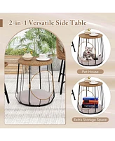 3 Pcs Outdoor Furniture Set with Pet House & Heavy Duty Metal Frame