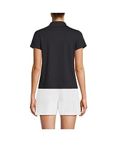 Lands' End Women's Tall Linen Blend Short Sleeve Button Front Polo Top