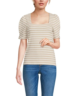 Lands' End Women's Puff Sleeve Mariner Square Neck Top