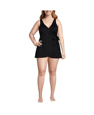 Lands' End Plus Long Side Tie Mini Swim Dress Swimsuit