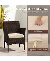 3 Pcs Outdoor Conversation Set with Cushioned Seat & Tempered Glass Tabletop