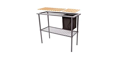 Outdoor Metal Garden Bench Work Table with Wood Top