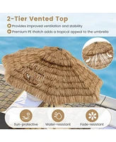 Gymax 10 Ft Hula Thatched Tiki Umbrella 2-Tier Hawaiian Style Solar Patio Umbrella