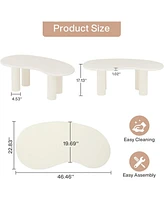 Tribesigns 46.45" White Cloud Coffee Table, Modern Cream Coffee Table with 4 Fluted Cylindrical Legs, Smooth Edges, Irregular Cashew Shaped, Match for