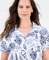 Charter Club Women's Printed 100% Linen Tie-Front Top, Exclusively at Macy's
