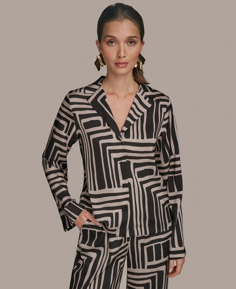 Donna Karan New York Women's Long Sleeve Geo Print Button Down Shirt