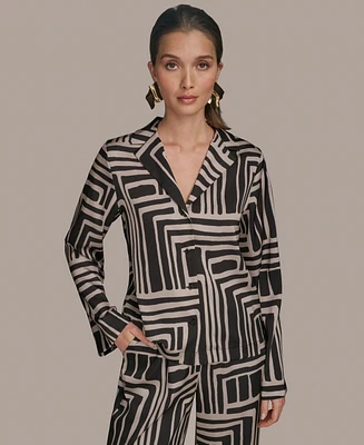 Donna Karan New York Women's Long Sleeve Geo Print Button Down Shirt