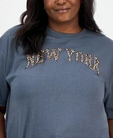 Rebellious One Trendy Plus Cotton Short-Sleeve Cheetah-Print New York Graphic T-Shirt