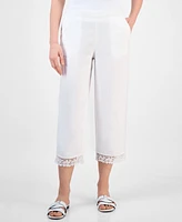 Charter Club Women's Crochet-Trim 100% Linen Cropped Pants, Exclusively at Macy's