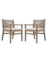 Acacia Wood Armchairs with Rope Back and Cushions, Set of 2