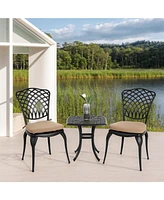 Rustproof Patio Bistro Set: 2 Chairs, Round Table w/ Cushions
