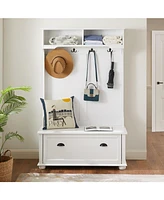 Modern Hall Tree with Shoe Rack, Coat Hooks, and Open Shelves - 40" W x 64" H