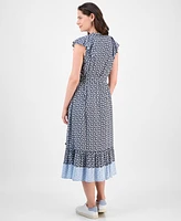 Nautica Jeans Women's Floral-Print Flutter-Sleeve Midi Dress