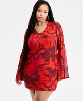 Bar Iii Plus Printed Mesh Mini Dress