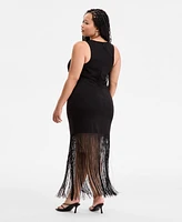 Bar Iii Plus Fringe Halter Dress, Exclusively at Macy's