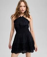 And Now This Women's Eyelet High Halter Fit & Flare Dress, Exclusively at Macy's