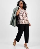 Kasper Plus Printed Twist-Front Shell Top