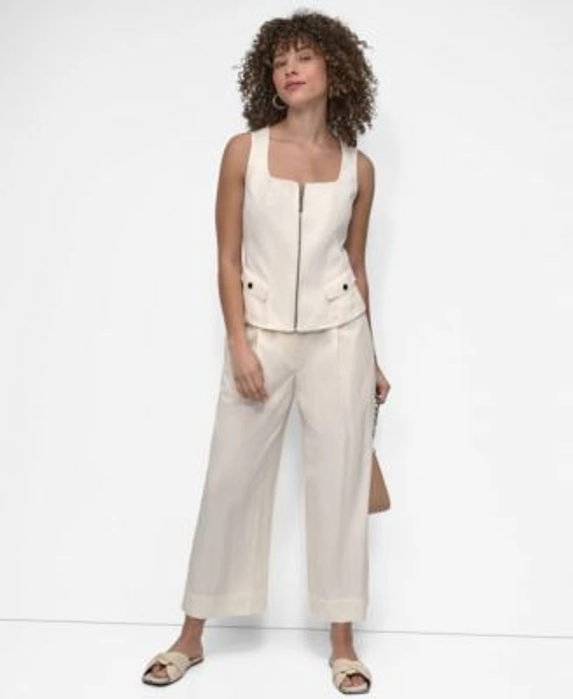 Dkny Womens Weathered Zip Up Vest Glazed Dressing Pants