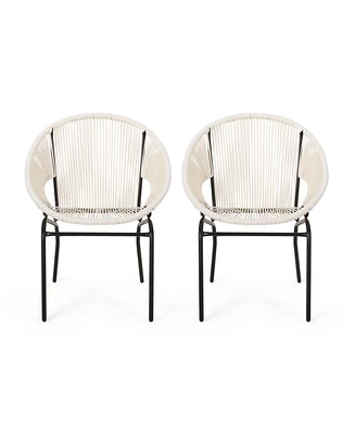 Modern Woven Basket Armchairs with Iron Frame (Set of 2)