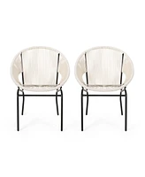 Modern Woven Basket Armchairs with Iron Frame (Set of 2)
