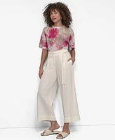 Dkny Women's Belted High Rise Pleated Twill Pants