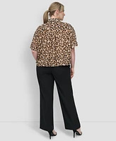 Dkny Plus Animal Print Short-Sleeve Button-Front Shirt