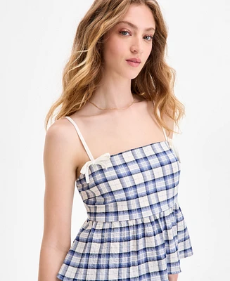 Planet Heart Juniors' Plaid Babydoll Sleeveless Tank
