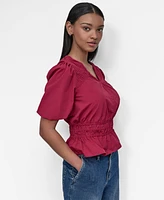 Dkny Women's V-Neck Puff-Sleeve Peplum Top