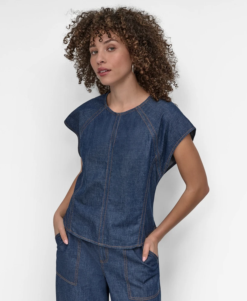 Dkny Women's Cotton Seamed Light-Weight Denim Top