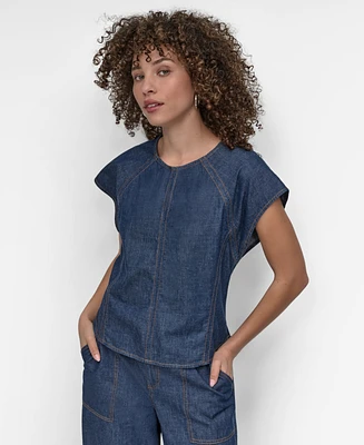 Dkny Women's Cotton Seamed Light-Weight Denim Top