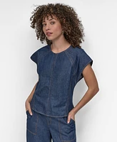 Dkny Women's Cotton Seamed Light-Weight Denim Top
