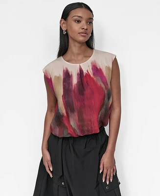 Dkny Women's Printed Cap-Sleeve Crewneck Top