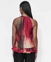 Dkny Women's Printed High-Neck Sleeveless Peplum Top