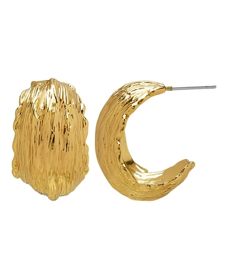 Macy's Chunky Hammered Huggie 14K Gold Plate Earrings