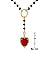 Macy's Black Bead and Red Cubic Zirconia Heart 'Y' Necklace