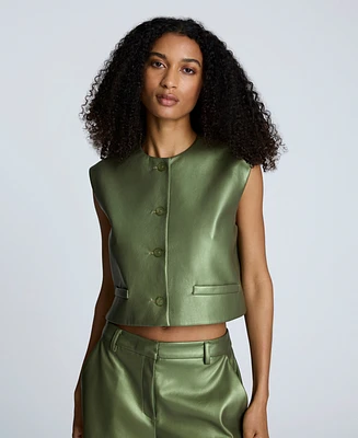 Kenneth Cole Women's Metallic Faux-Leather Boxy Vest