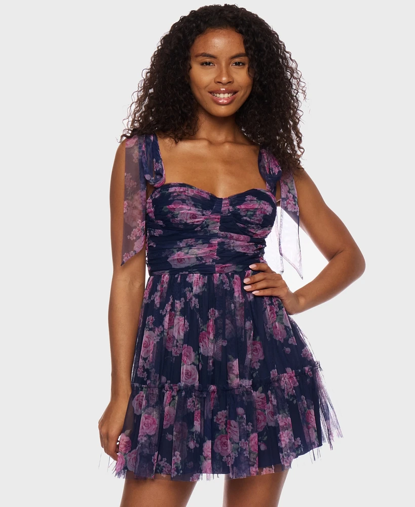 B Darlin Juniors' Floral-Print Tie-Strap Mini Dress