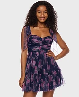 B Darlin Juniors' Floral-Print Tie-Strap Mini Dress