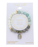 Unwritten Mother of Pearl and Labradorite Cross Charm Stretch Bracelet