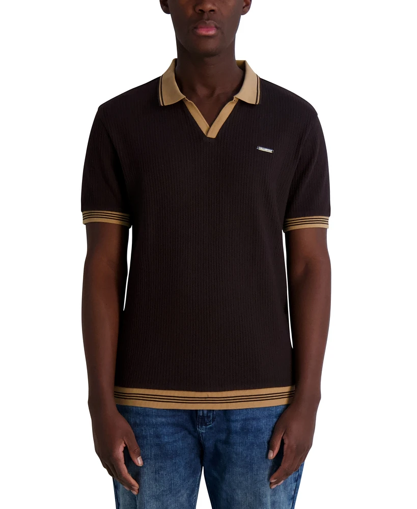 Karl Lagerfeld Paris Men's Textured Johnny Collar Polo Shirt