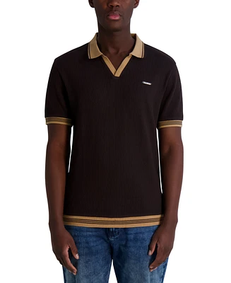 Karl Lagerfeld Paris Men's Textured Johnny Collar Polo Shirt
