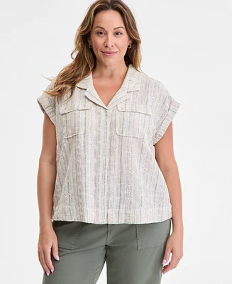 Liverpool Los Angeles Trendy Plus Sleeveless Dolman Camp Shirt