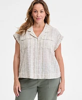 Liverpool Los Angeles Trendy Plus Sleeveless Dolman Camp Shirt