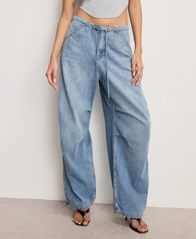 Good American Women's Lite Linen Denim Parachute Pants