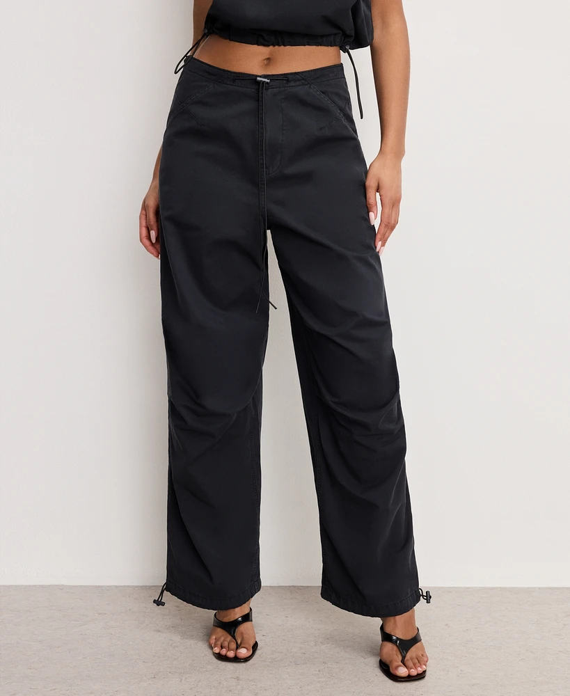 Good American Women's Cotton Twill Drawcord-Hem Parachute Pants